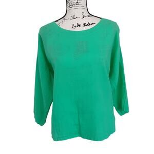 Pure Match USA 100% Linen Long Sleeve Top Mint Green Boat Neck L Lagenlook